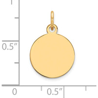14K Yellow Gold Plain Engravable Circular Disc Charm - 19mm Length by Oro Pregiato