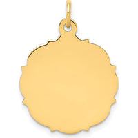 14K Yellow Gold Plain Engravable Disc Charm Pendant - 24mm Length, Polished Finish by Oro Pregiato
