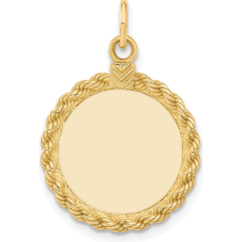 14K Yellow Gold Plain Engravable Disc with Rope Charm - Personalized Pendant for Women by Oro Pregiato