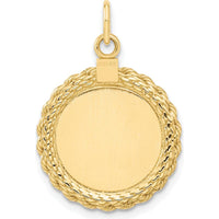 14K Yellow Gold Plain Engravable Disc with Rope Charm - Personalized Pendant for Women by Oro Pregiato
