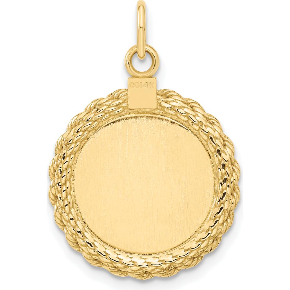 14K Yellow Gold Plain Engravable Disc with Rope Charm - Personalized Pendant for Women by Oro Pregiato