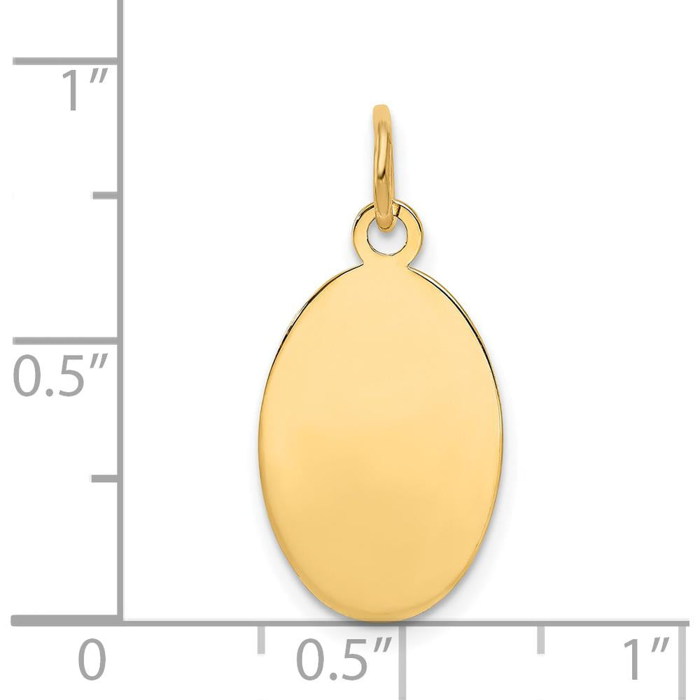 14K Yellow Gold Plain Engravable Oval Disc Charm - Personalized Pendant by Oro Pregiato