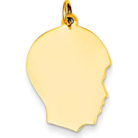 14K Yellow Gold Plain Medium Engravable Boy Head Charm - 27mm Length by Oro Pregiato