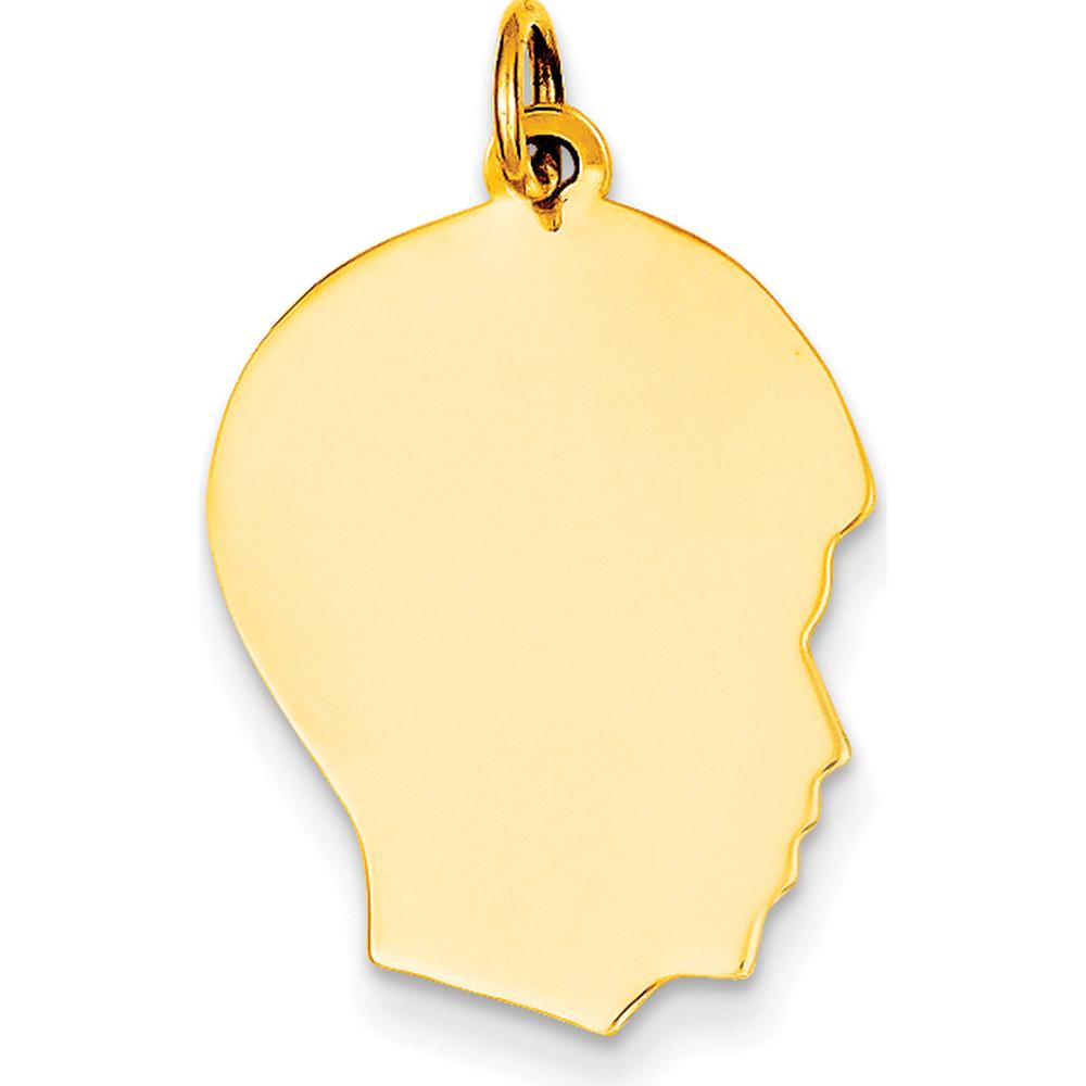14K Yellow Gold Plain Medium Engravable Boy Head Charm - 27mm Length by Oro Pregiato