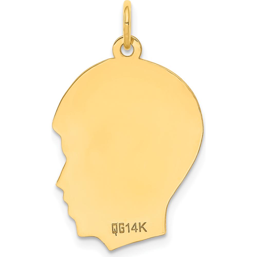 14K Yellow Gold Plain Medium Engravable Boy Head Charm - 27mm Length by Oro Pregiato