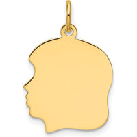 14K Yellow Gold Plain Medium Engravable Girl Head Charm - 0.013 Gauge by Oro Pregiato