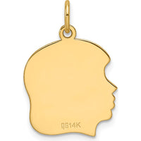 14K Yellow Gold Plain Medium Engravable Girl Head Charm - 0.013 Gauge by Oro Pregiato