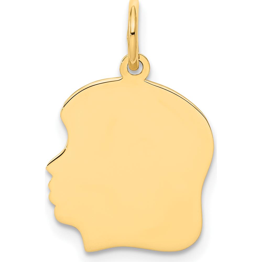 14K Yellow Gold Plain Medium Engravable Girl Head Charm - Polished Finish by Oro Pregiato