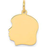 14K Yellow Gold Plain Medium Girl Head Charm - Engravable Personalized Pendant by Oro Pregiato
