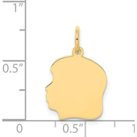 14K Yellow Gold Plain Medium Girl Head Charm - Engravable Personalized Pendant by Oro Pregiato