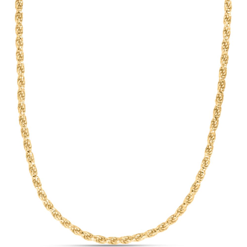 14K Yellow Gold Plated Sterling Silver 24" 4.4mm Rope Chain with Diamond-Cut Finish by Orozza Fine Jewelry