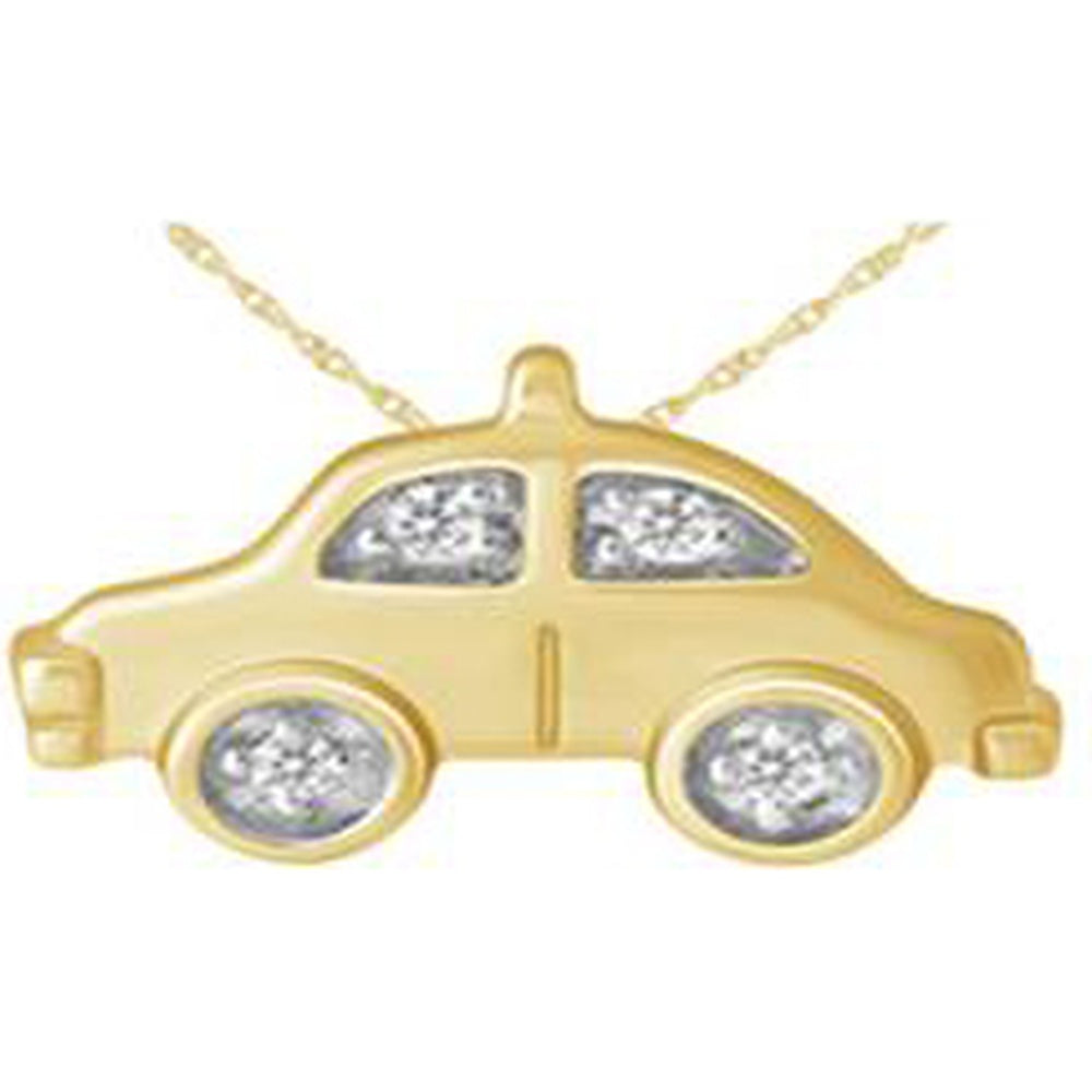 14K Yellow Gold Playful Car Motif Pendant with Brilliant Cut Diamond Accents - 0.01 Carat Total Diamond Weight - Royal Jewelry