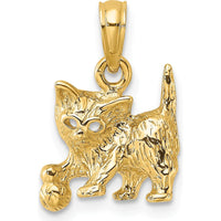 14K Yellow Gold Playful Cat with Ball Pendant - Whimsical Charm for Cat Lovers by Oro Pregiato