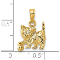 14K Yellow Gold Playful Cat with Ball Pendant - Whimsical Charm for Cat Lovers by Oro Pregiato