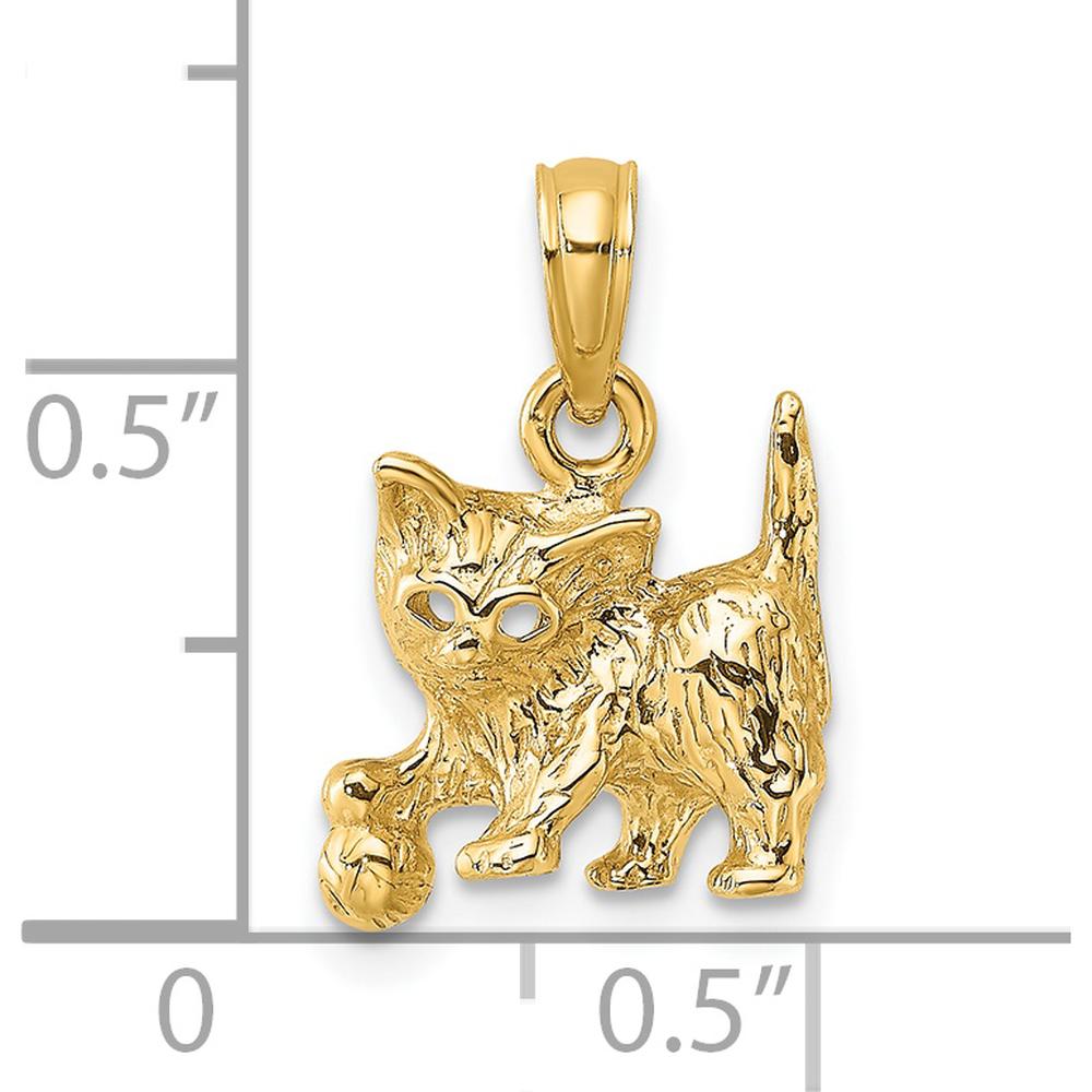14K Yellow Gold Playful Cat with Ball Pendant - Whimsical Charm for Cat Lovers by Oro Pregiato
