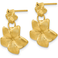 14K Yellow Gold Plumeria Dangle Earrings - Elegant Floral Design with Polished Finish by Oro Pregiato