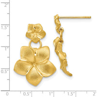 14K Yellow Gold Plumeria Dangle Earrings - Elegant Floral Design with Polished Finish by Oro Pregiato