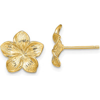 14K Yellow Gold Plumeria Flower Post Earrings - Polished Finish by 0