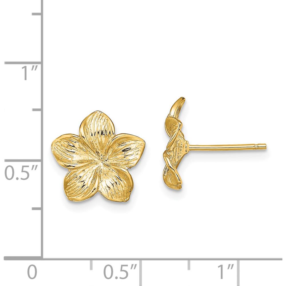 14K Yellow Gold Plumeria Flower Post Earrings - Polished Finish by 0