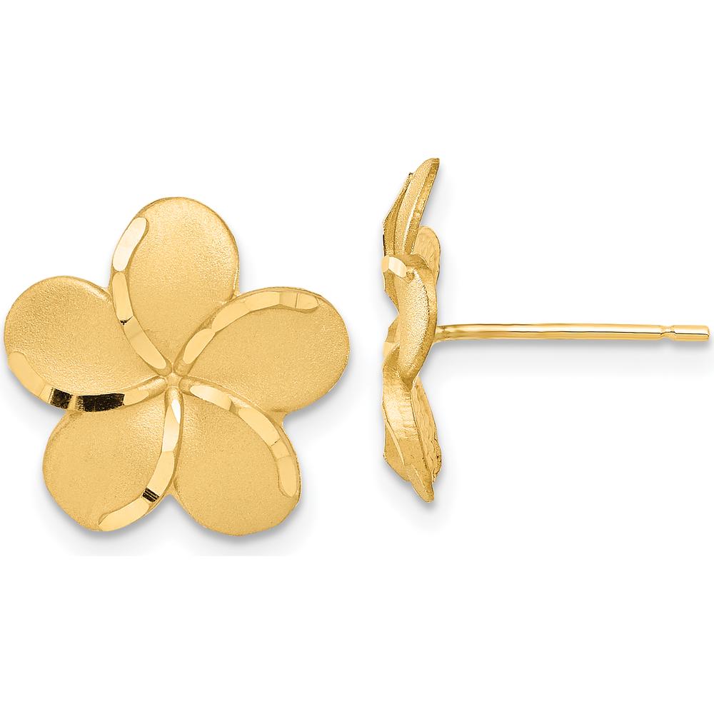 14K Yellow Gold Plumeria French Wire Drop Earrings - Solid Gold Floral Design by 0