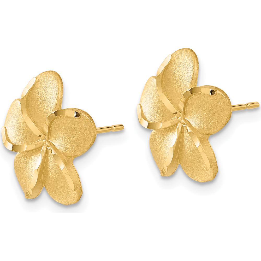 14K Yellow Gold Plumeria French Wire Drop Earrings - Solid Gold Floral Design by 0