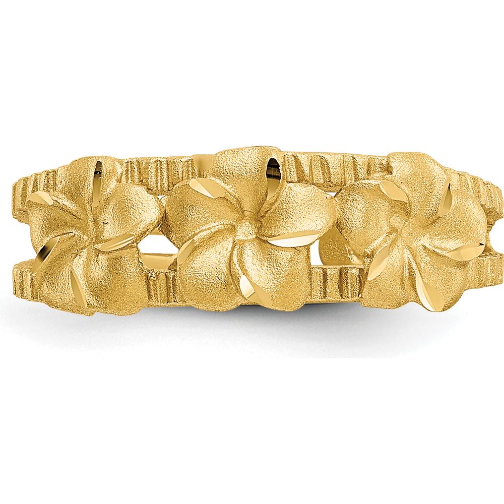 14K Yellow Gold Plumeria Toe Ring - Floral Design with Polished Finish by Oro Pregiato