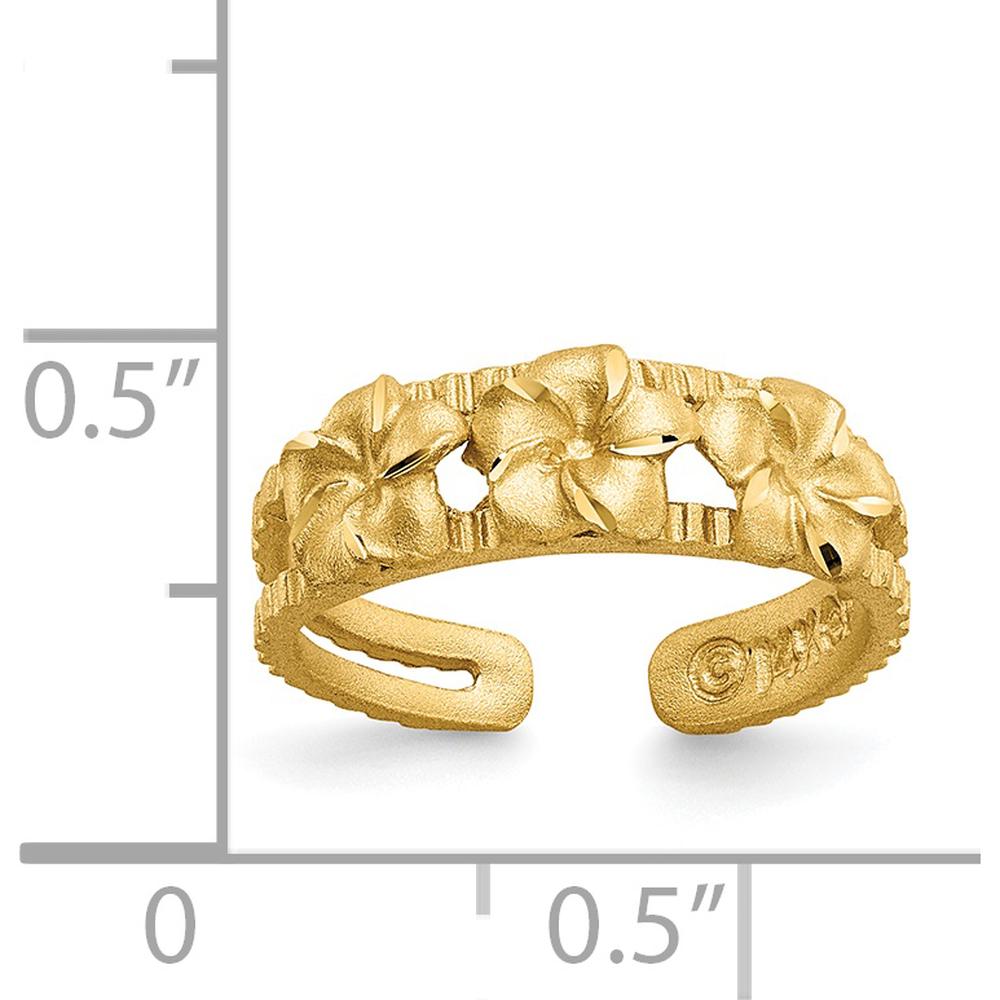 14K Yellow Gold Plumeria Toe Ring - Floral Design with Polished Finish by Oro Pregiato
