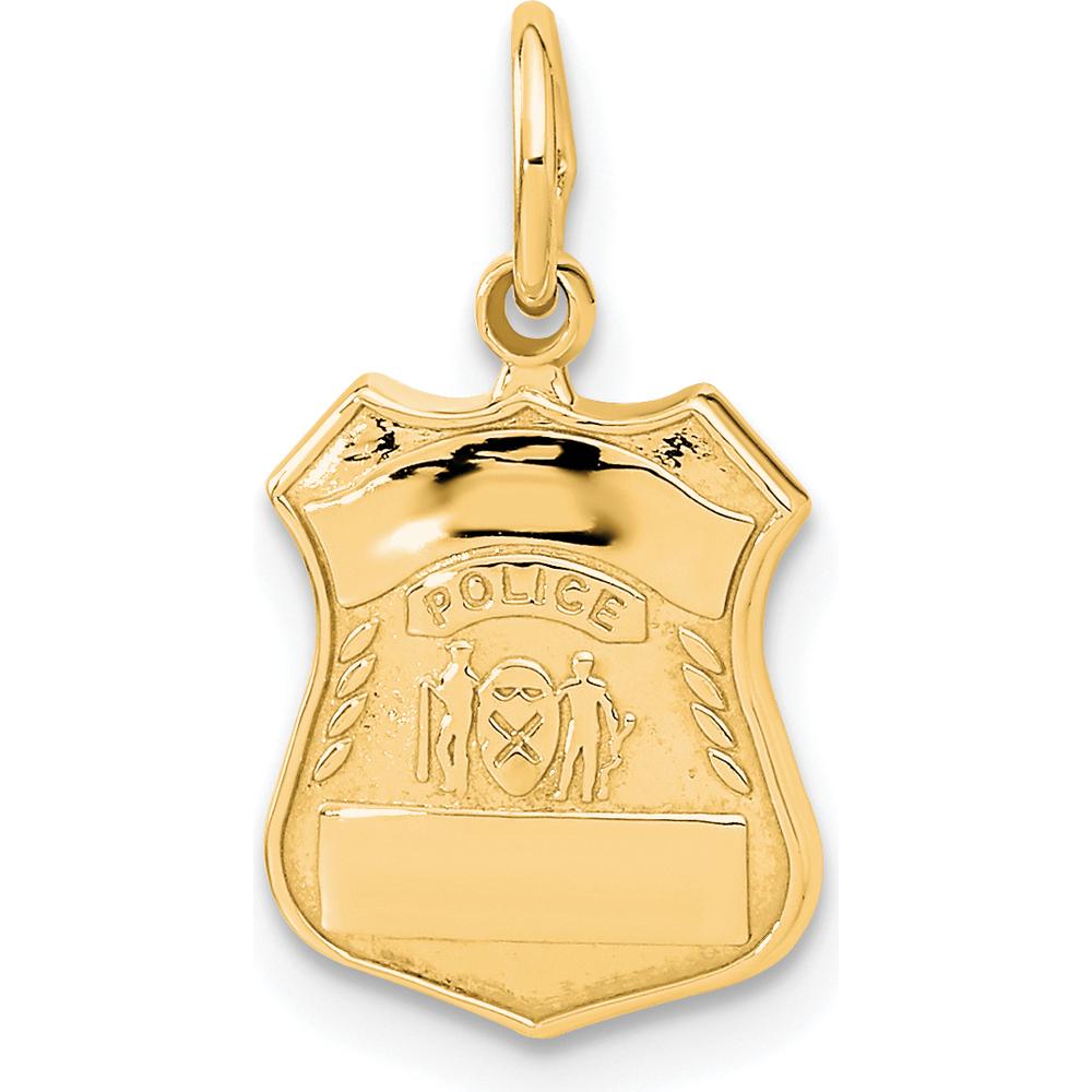 14K Yellow Gold Police Badge Charm - Engravable Themed Pendant