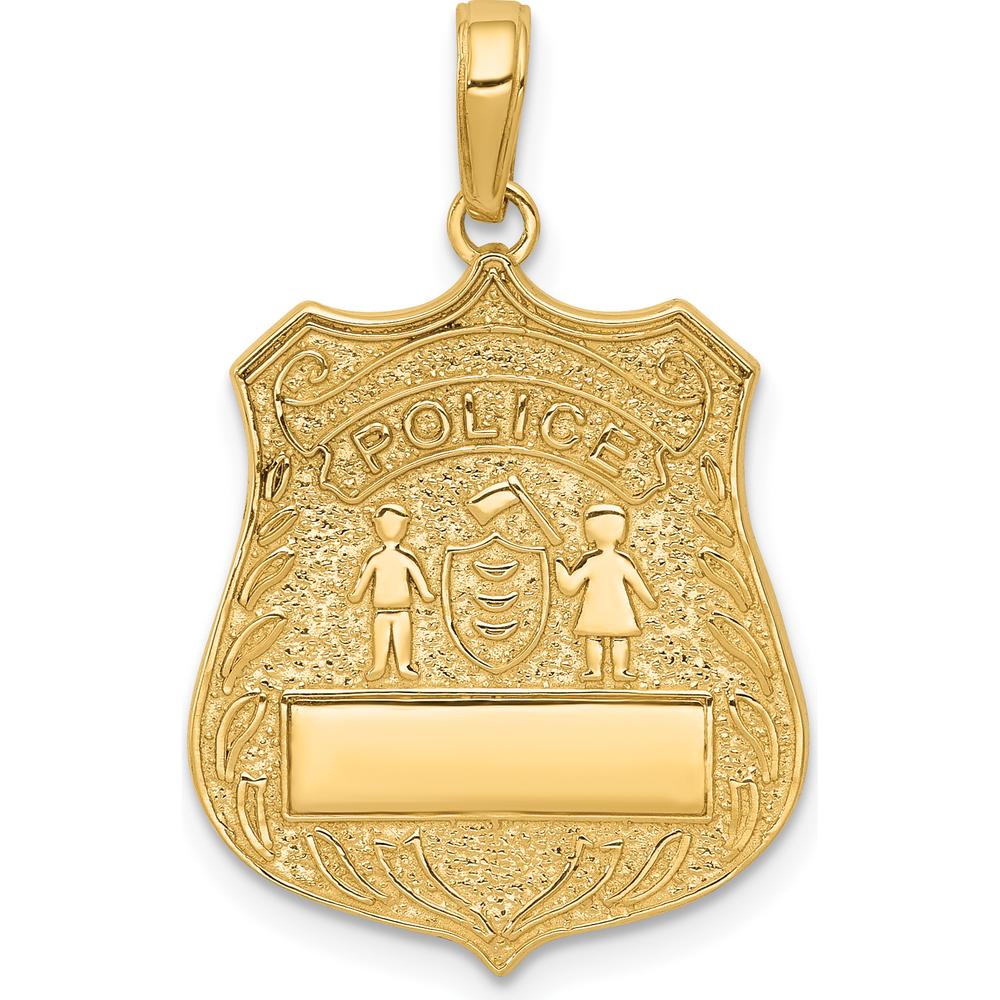 14K Yellow Gold POLICE Badge Pendant with Engravable Area by Oro Pregiato