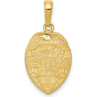 14K Yellow Gold Police Officer Badge Pendant - Solid Casted Design with Textured Finish by Oro Pregiato