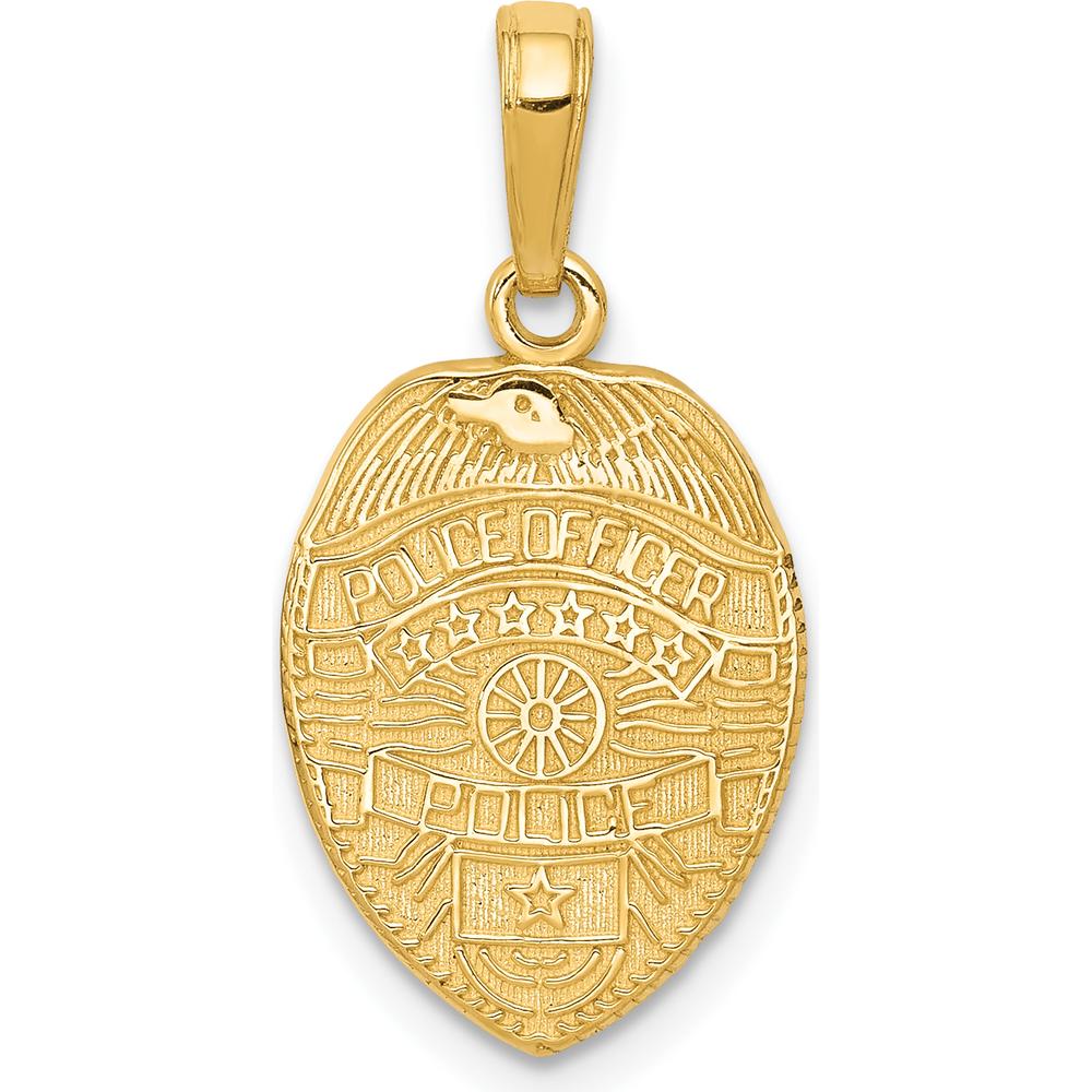 14K Yellow Gold Police Officer Badge Pendant - Solid Casted Design with Textured Finish by Oro Pregiato