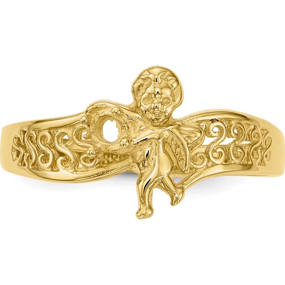 14K Yellow Gold Polished 1-Stone Mother's Ring with Angel Band - Mounting Only by Oro Pregiato
