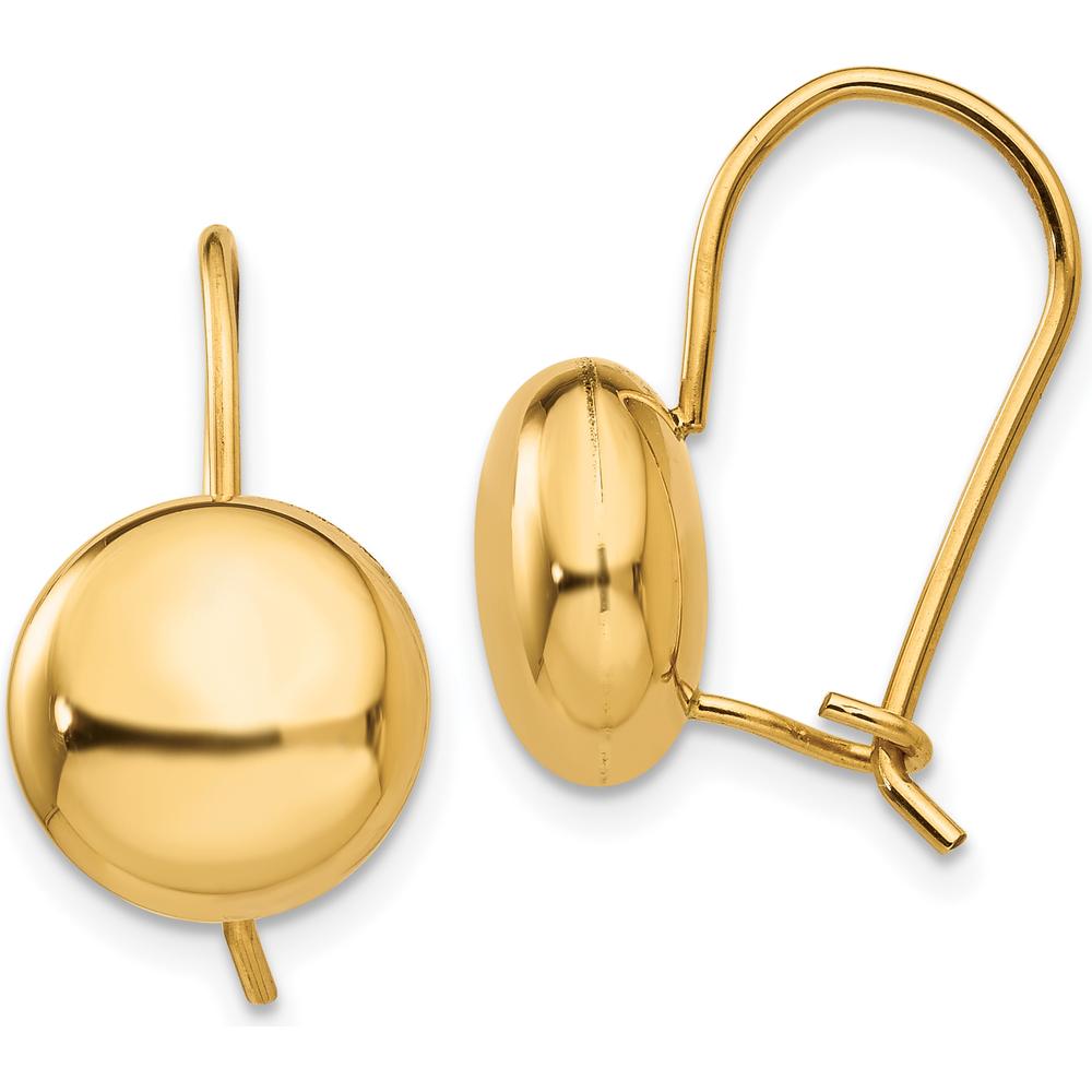 14K Yellow Gold Polished 10.5mm Button Drop Earrings with Kidney Wire Closure by Oro Pregiato