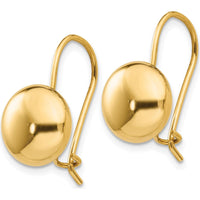 14K Yellow Gold Polished 10.5mm Button Drop Earrings with Kidney Wire Closure by Oro Pregiato