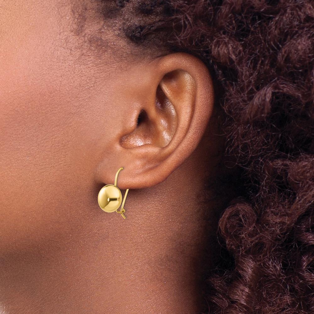 14K Yellow Gold Polished 10.5mm Button Drop Earrings with Kidney Wire Closure by Oro Pregiato