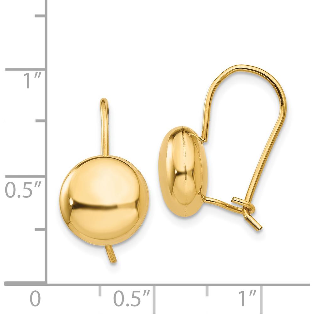 14K Yellow Gold Polished 10.5mm Button Drop Earrings with Kidney Wire Closure by Oro Pregiato
