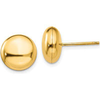 14K Yellow Gold Polished 10.5mm Button Post Earrings - Classic and Elegant Design for Women by Oro Pregiato