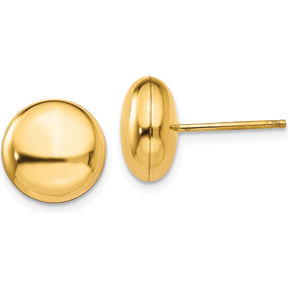 14K Yellow Gold Polished 10.5mm Button Post Earrings - Classic and Elegant Design for Women by Oro Pregiato