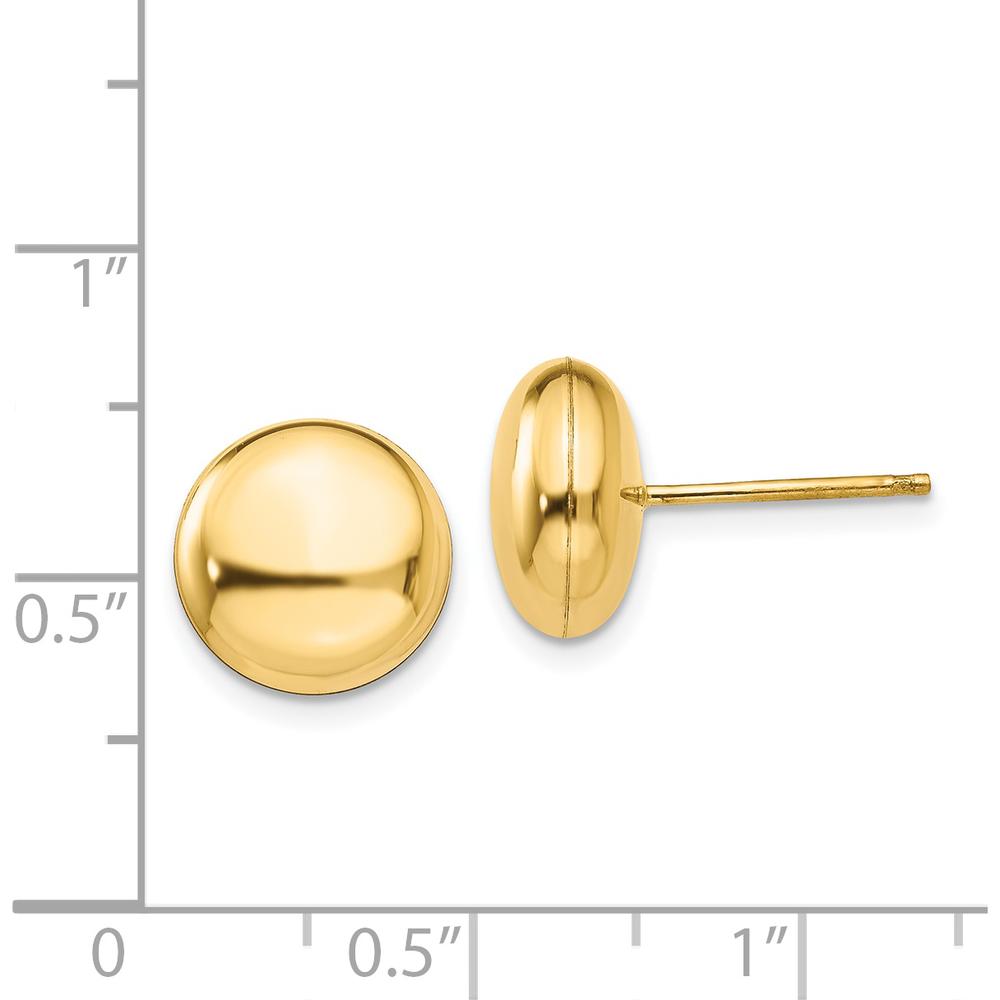 14K Yellow Gold Polished 10.5mm Button Post Earrings - Classic and Elegant Design for Women by Oro Pregiato
