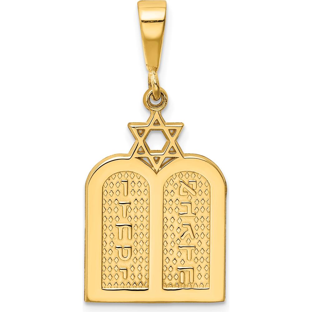 14K Yellow Gold Polished 10 Commandment Tablets with Star of David Charm - 32mm Length, 15mm Width by Oro Pregiato