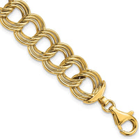 14K Yellow Gold Polished 11.8mm Fancy Triple Link Bracelet - 7.5 Inches by 0