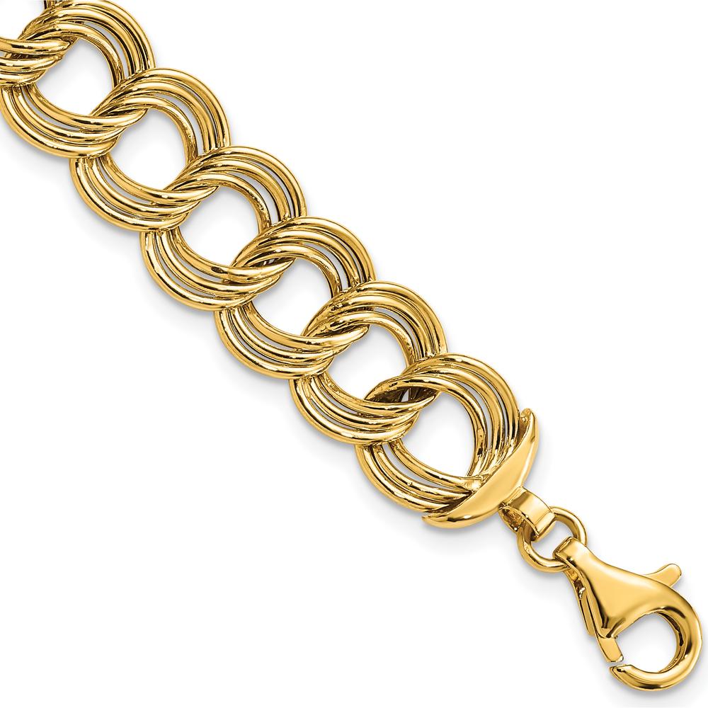 14K Yellow Gold Polished 11.8mm Fancy Triple Link Bracelet - 7.5 Inches by 0