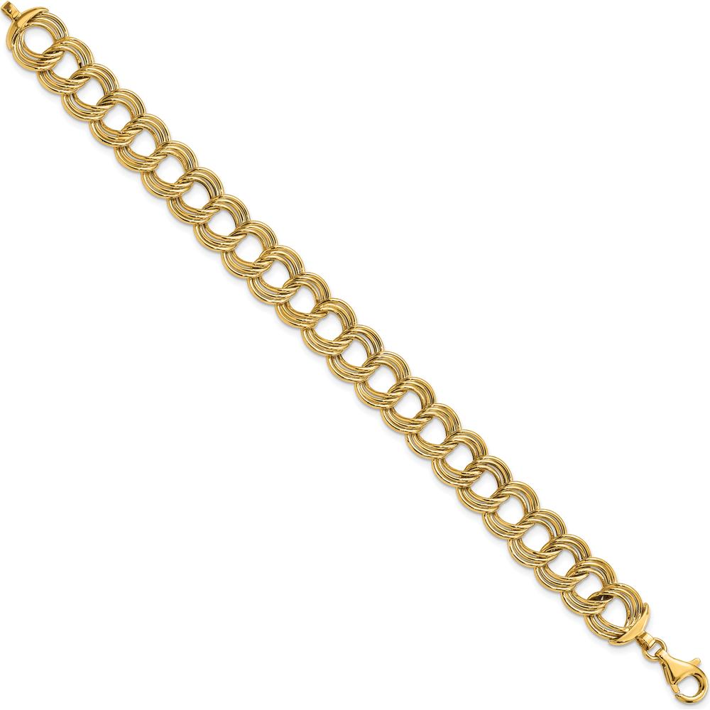 14K Yellow Gold Polished 11.8mm Fancy Triple Link Bracelet - 7.5 Inches by 0