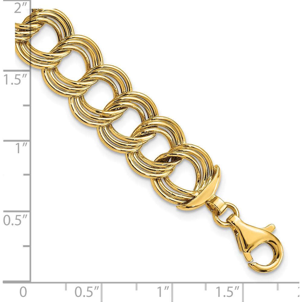 14K Yellow Gold Polished 11.8mm Fancy Triple Link Bracelet - 7.5 Inches by 0