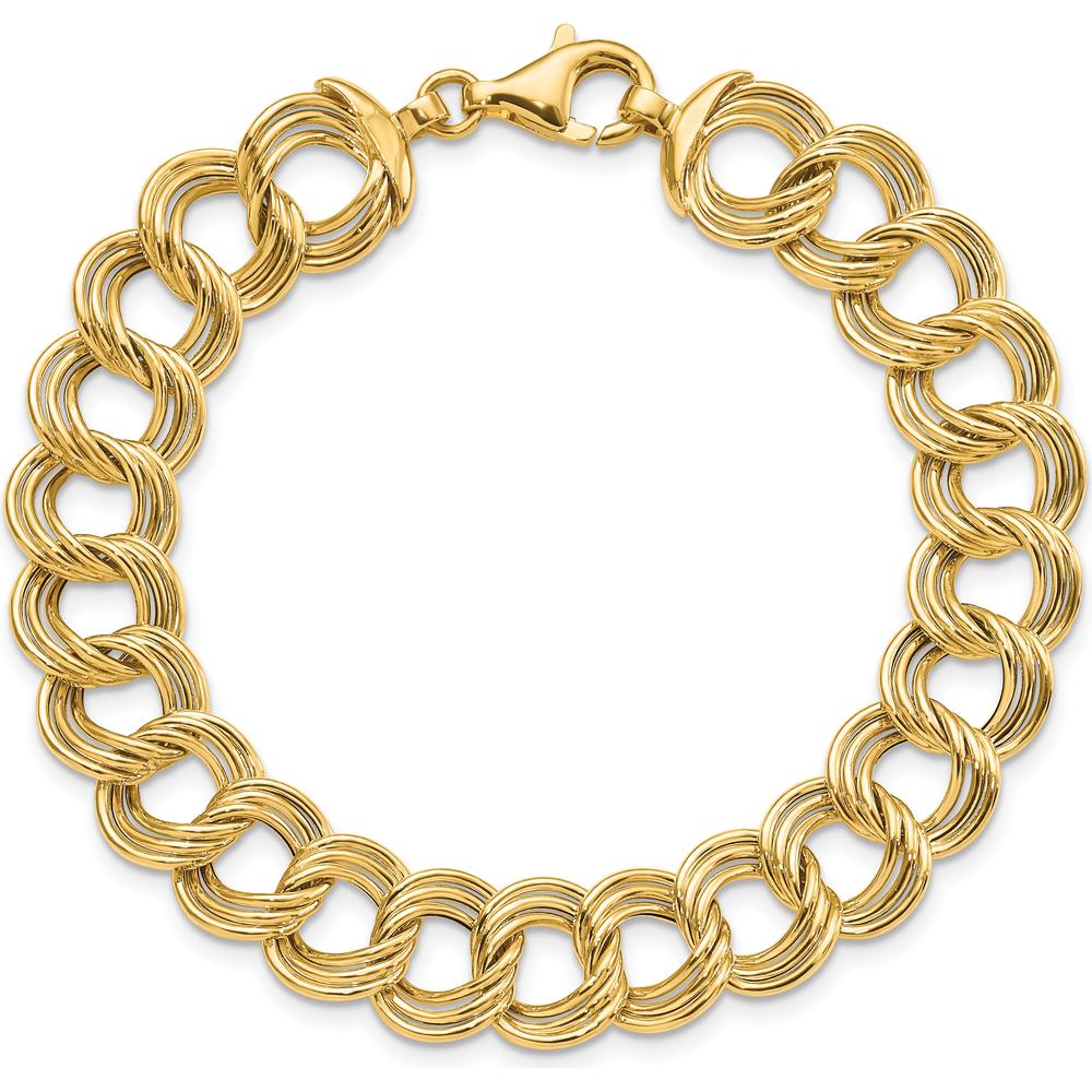 14K Yellow Gold Polished 11.8mm Fancy Triple Link Bracelet - 7.5 Inches by 0