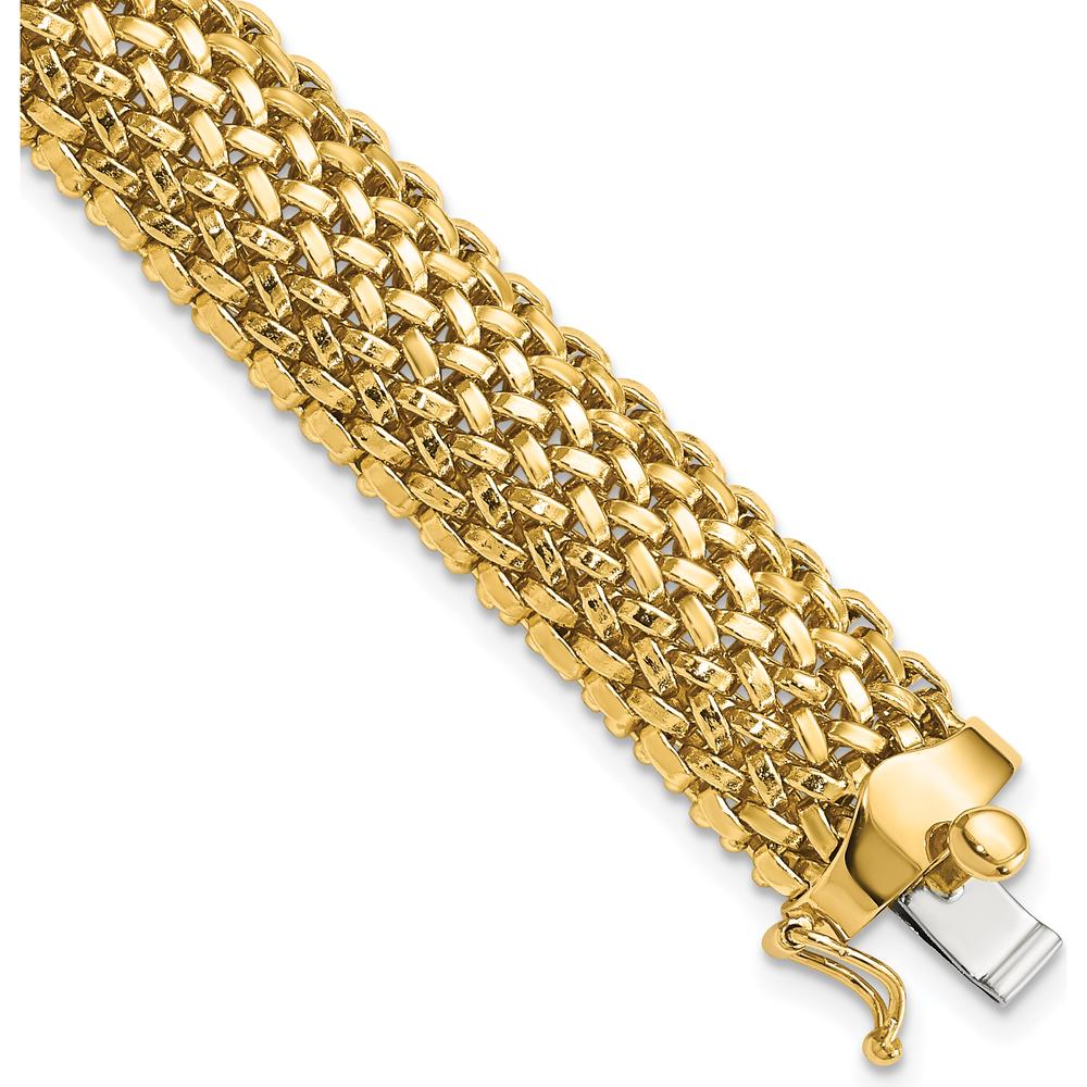 14K Yellow Gold Polished 12.5mm Mesh Bracelet with Box Catch Clasp - 7.25” Length by Oro Pregiato