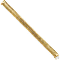 14K Yellow Gold Polished 12.5mm Mesh Bracelet with Box Catch Clasp - 7.25” Length by Oro Pregiato