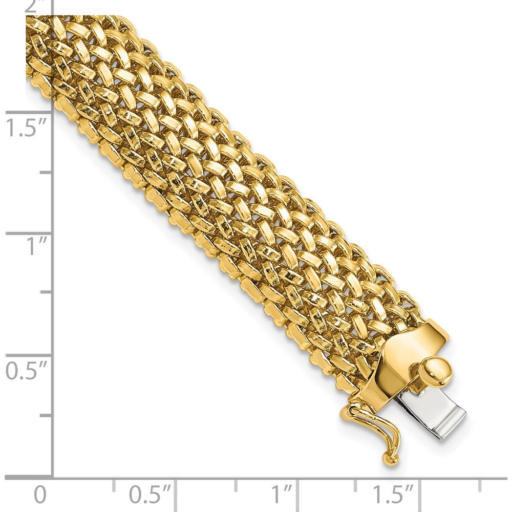 14K Yellow Gold Polished 12.5mm Mesh Bracelet with Box Catch Clasp - 7.25” Length by Oro Pregiato