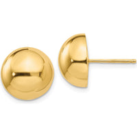 14K Yellow Gold Polished 12mm Half Ball Post Earrings - Lightweight, Elegant Design by Oro Pregiato