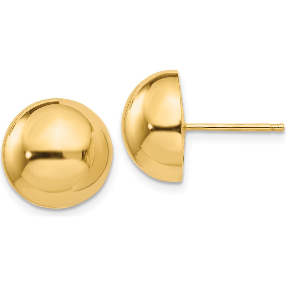 14K Yellow Gold Polished 12mm Half Ball Post Earrings - Lightweight, Elegant Design by Oro Pregiato
